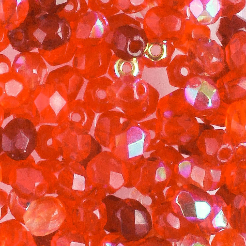 4mm Round Fire Polish Red Mix