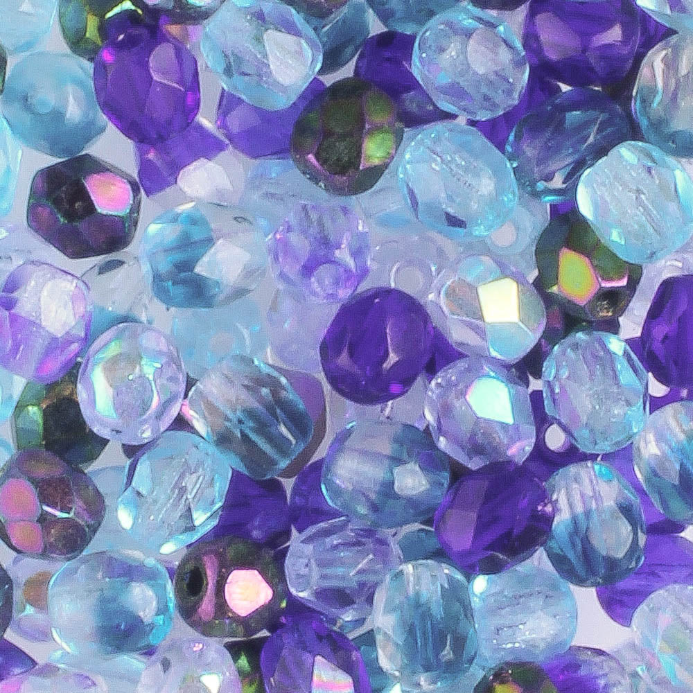 4mm Round Fire Polish Blue Mix