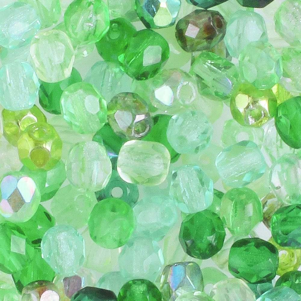 4mm Round Fire Polish Green Mix