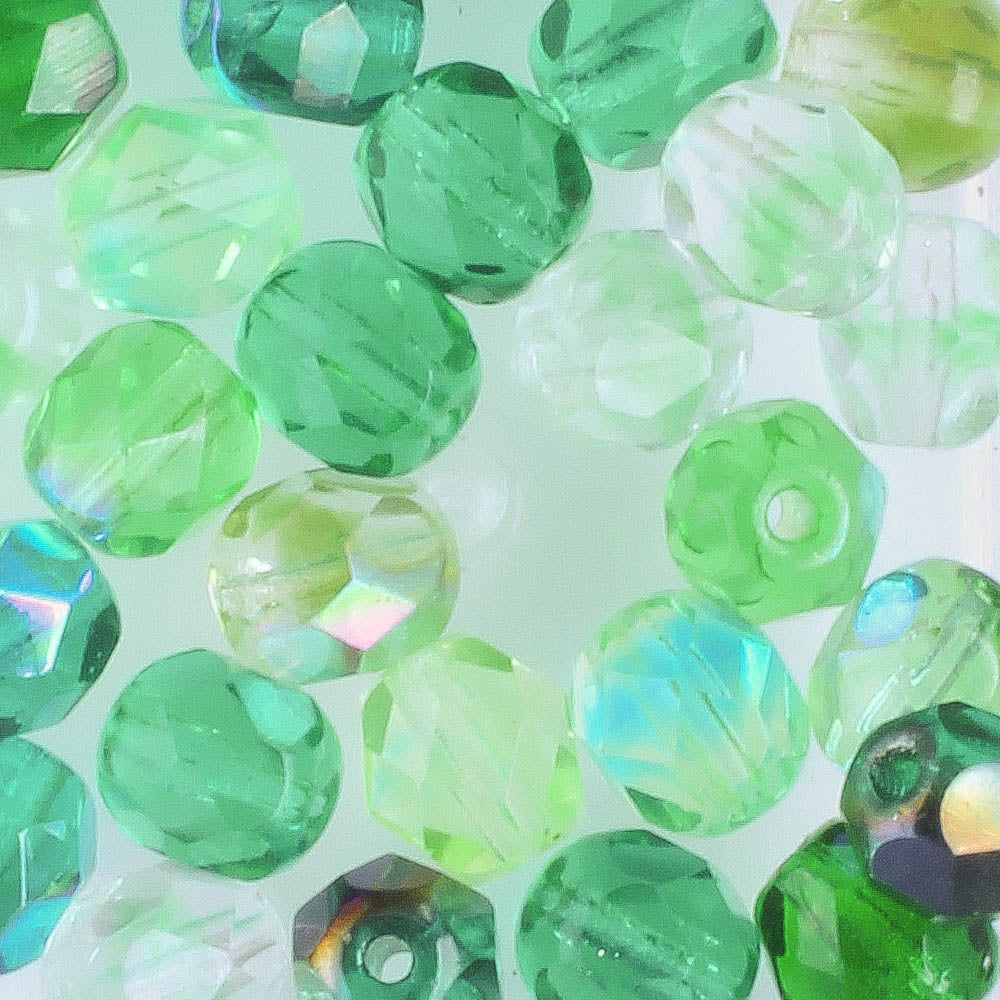 6mm Round Fire Polish Green Mix
