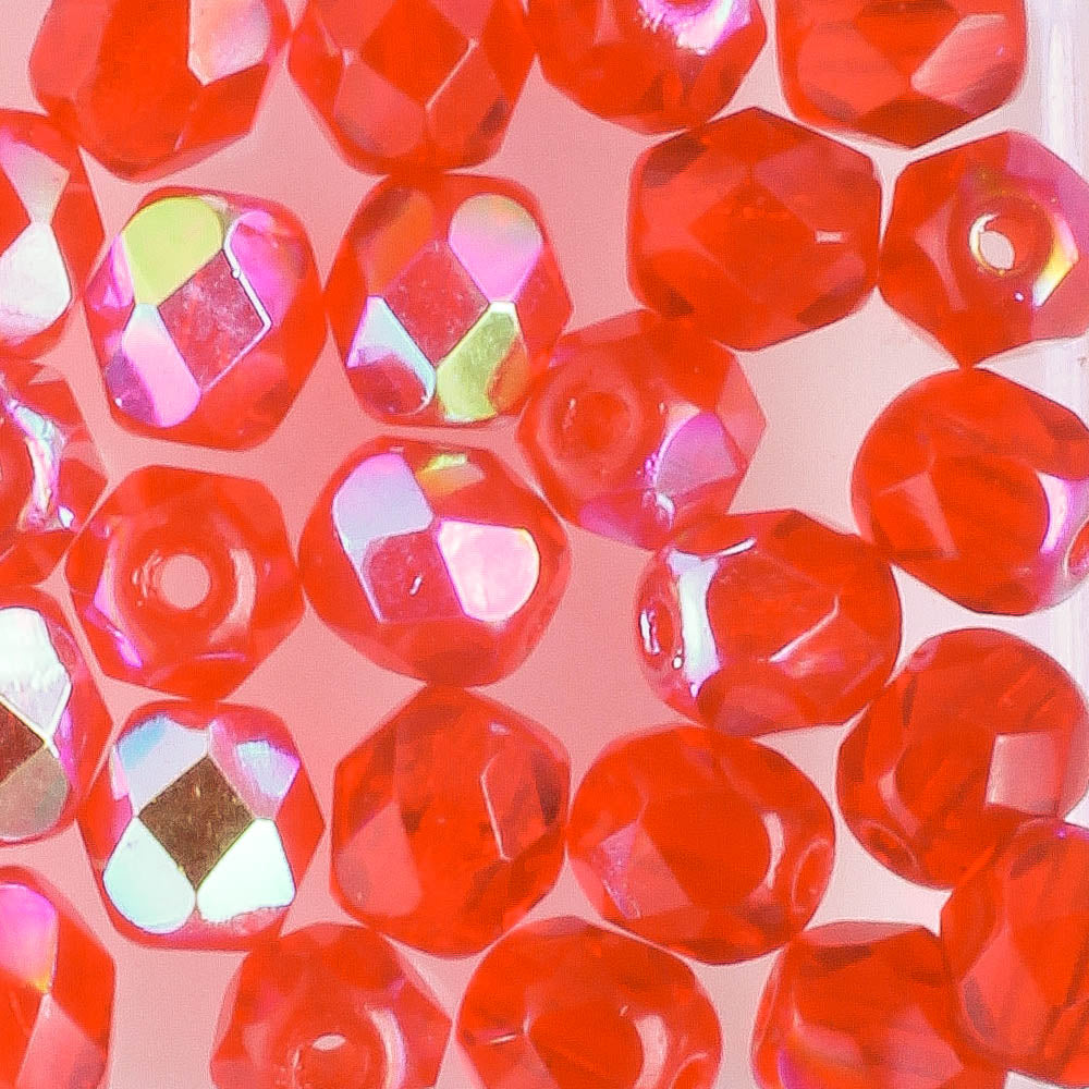 6mm Round Fire Polish Light Red AB