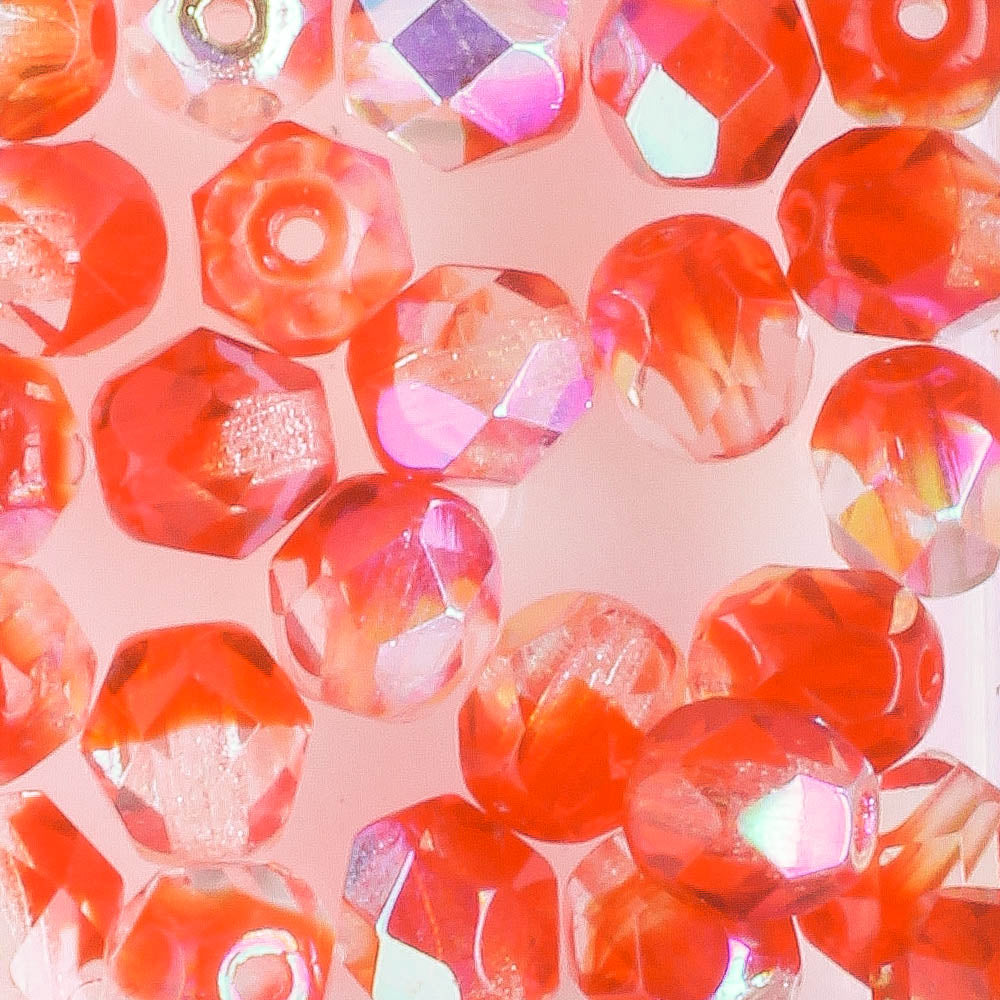 6mm Round Fire Polish Clear Red AB
