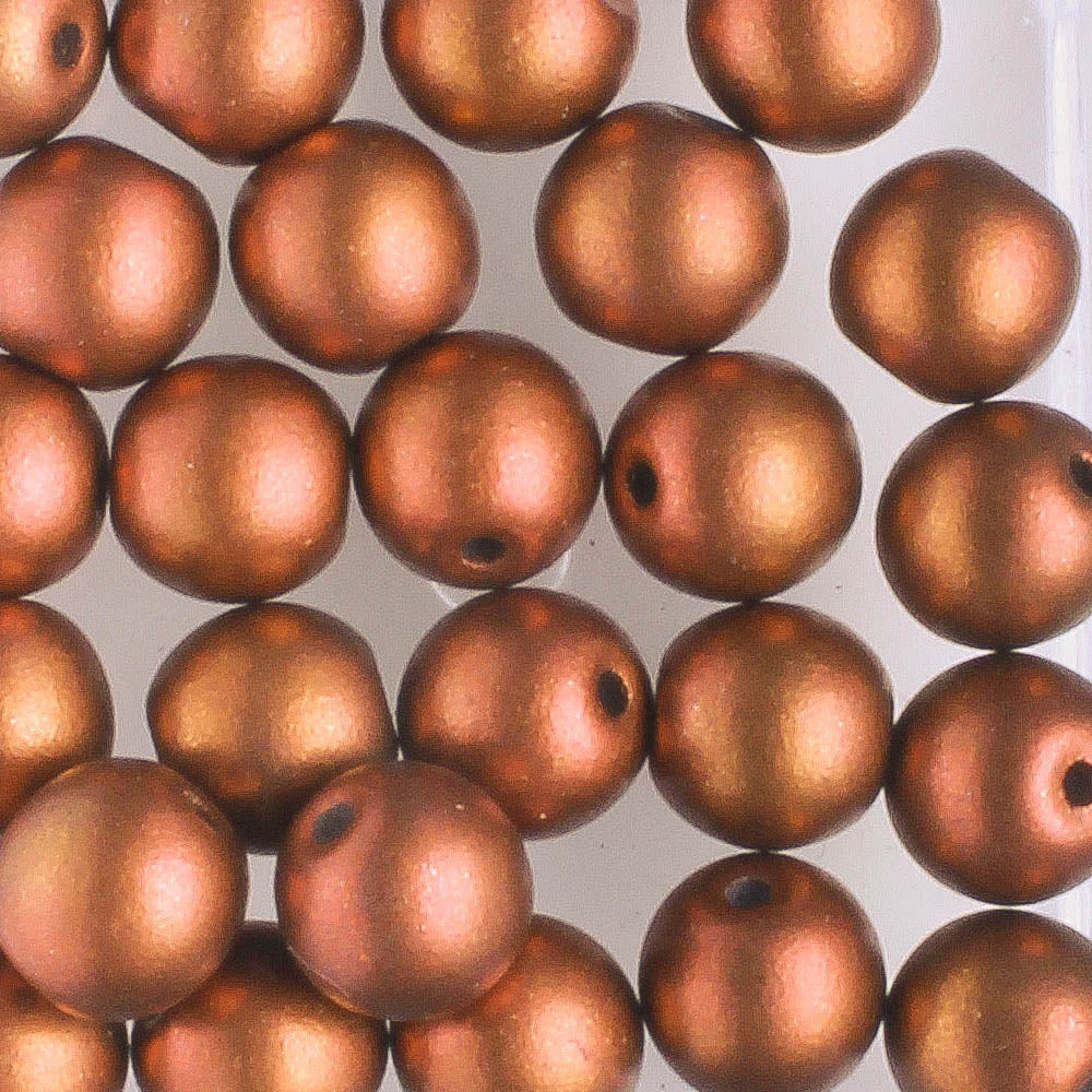 6mm Round Glass Pearl Red Bronze - 25 beads