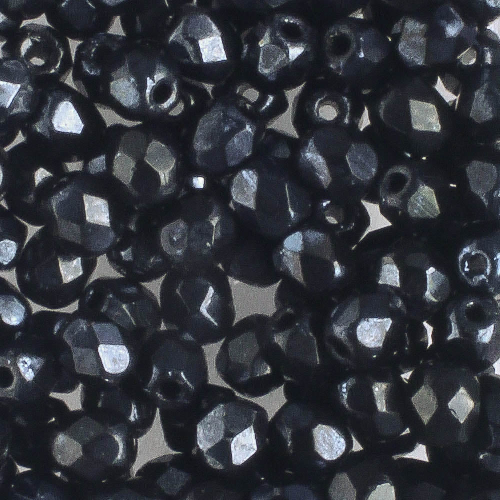 4mm Round Fire Polish Jet Hematite