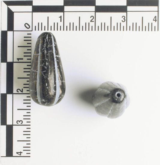 Czech Glass Melon Drop Bead - Black with Gold - each