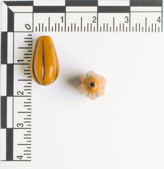 Czech Glass Melon Drop Bead - Yellow Gold with Brown - each
