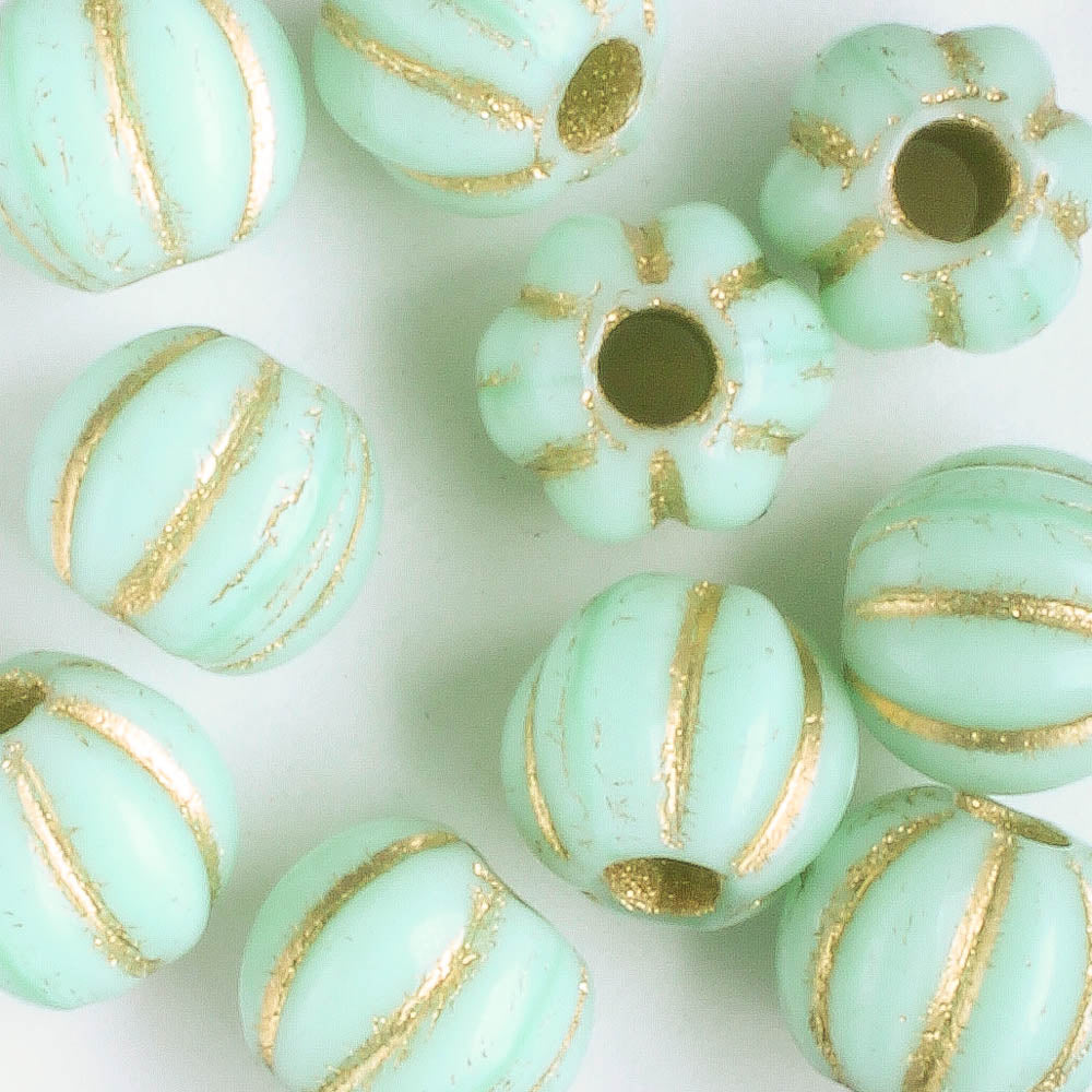 8mm Large Hole Melon - Mint with Gold