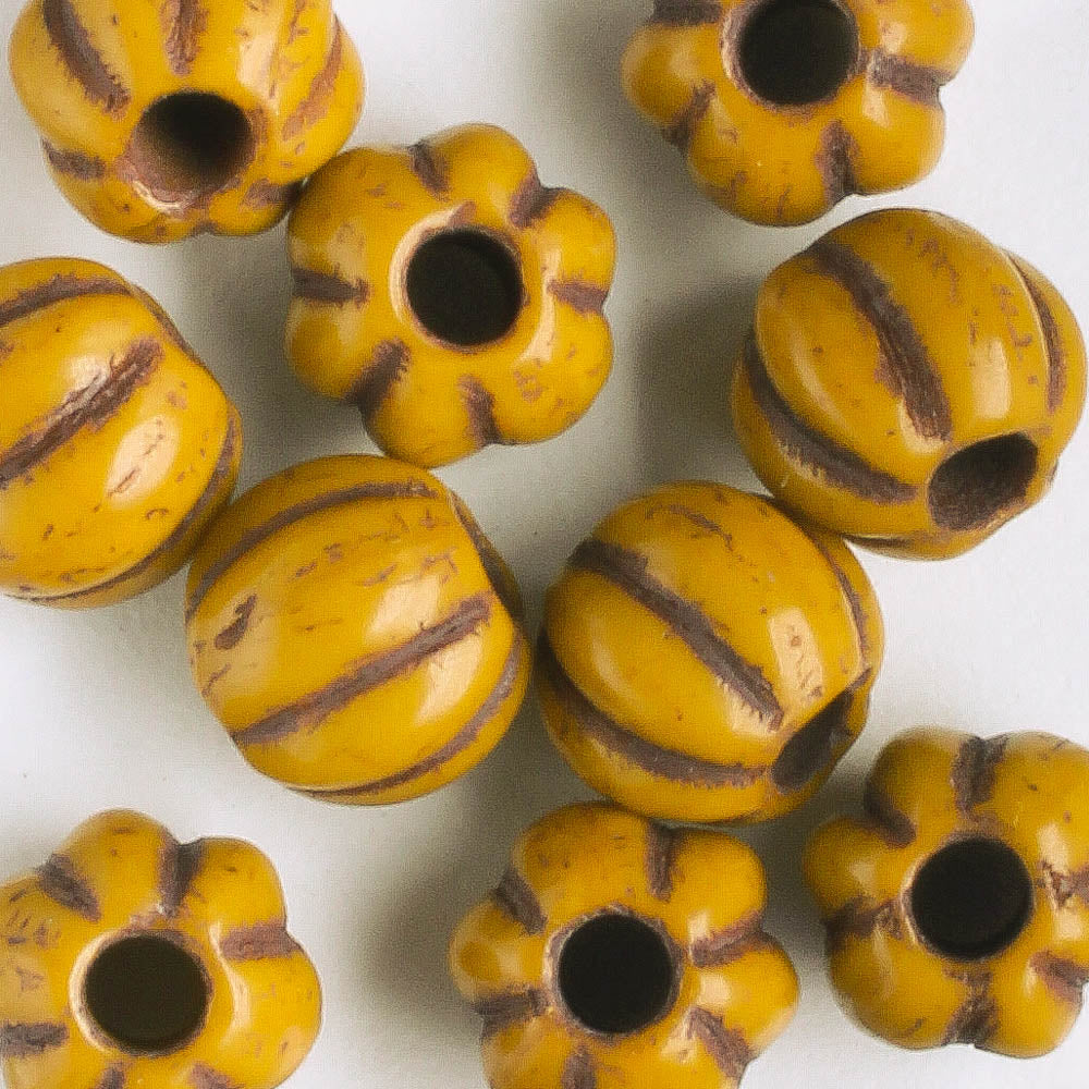 8mm Large Hole Melon - Yellow Gold with Brown