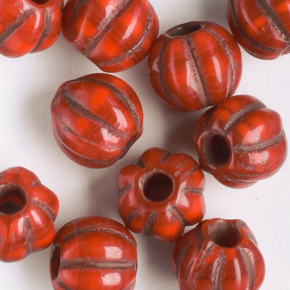 8mm Large Hole Melon - Ruby Red with Bronze