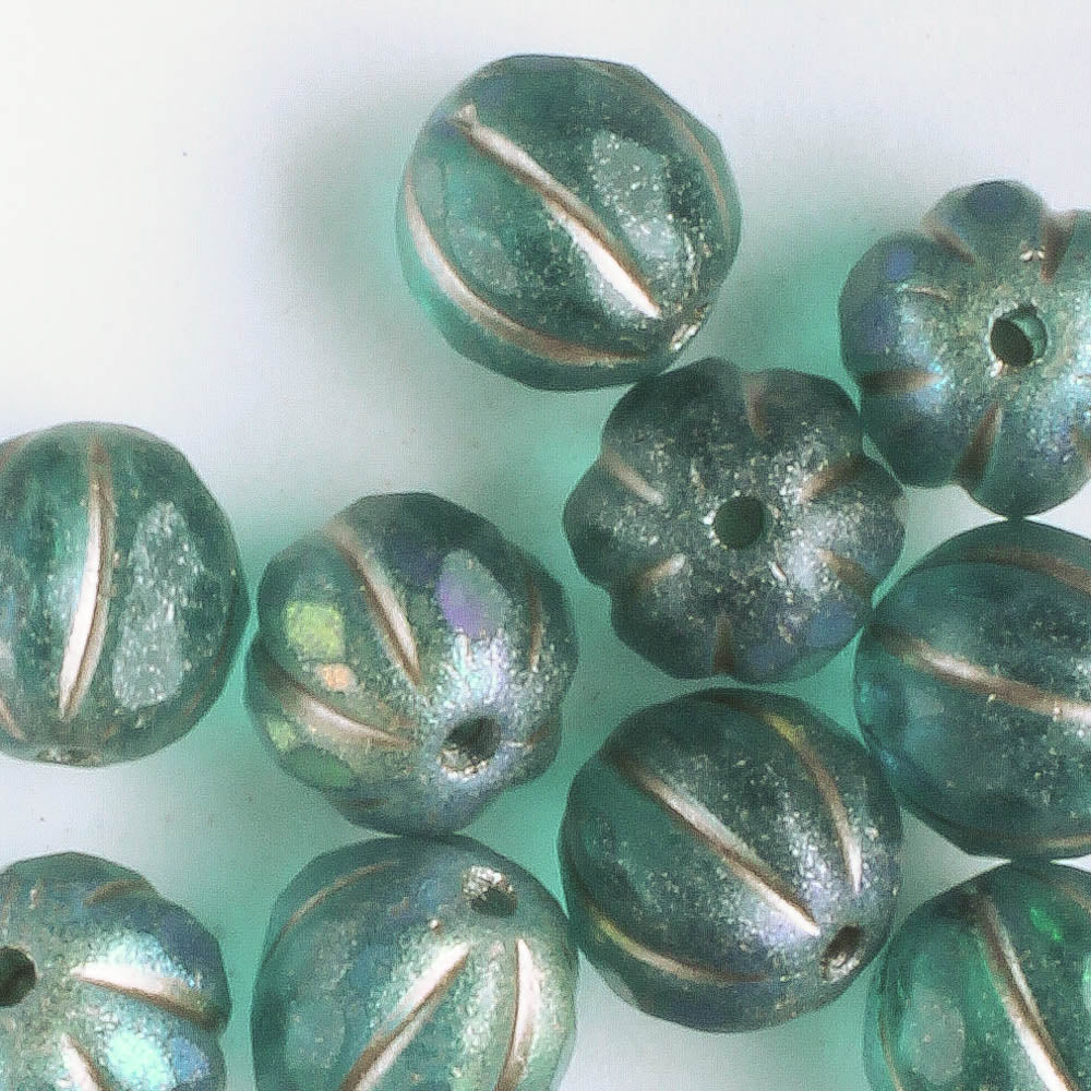 8mm Faceted Melon - Teal Blue Matte AB
