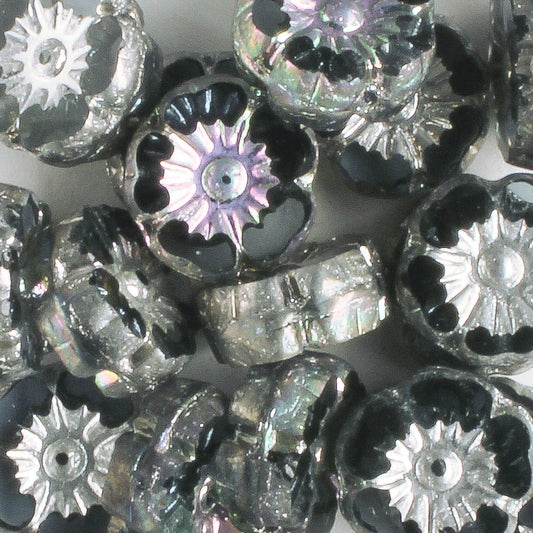 9mm Hibiscus Flower - Slate Blue with Silver AB