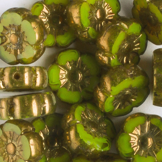 9mm Hibiscus Flower - Avocado with Bronze