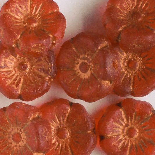 12mm Hibiscus Flower - Red and Copper