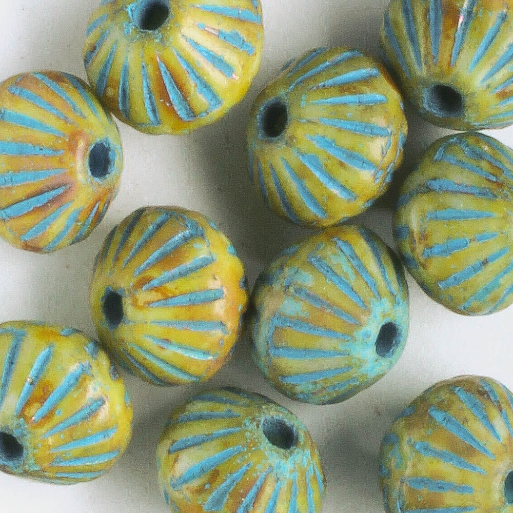 9mm Large Hole Tribal Bicone - Honey Picasso with Teal