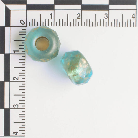 8x12mm Large Hole Roller Bead Aqua and Gold