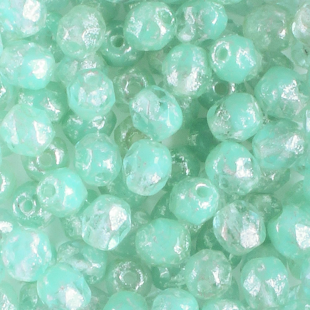 4mm Round Fire Polish Blue Green with Mercury Finish