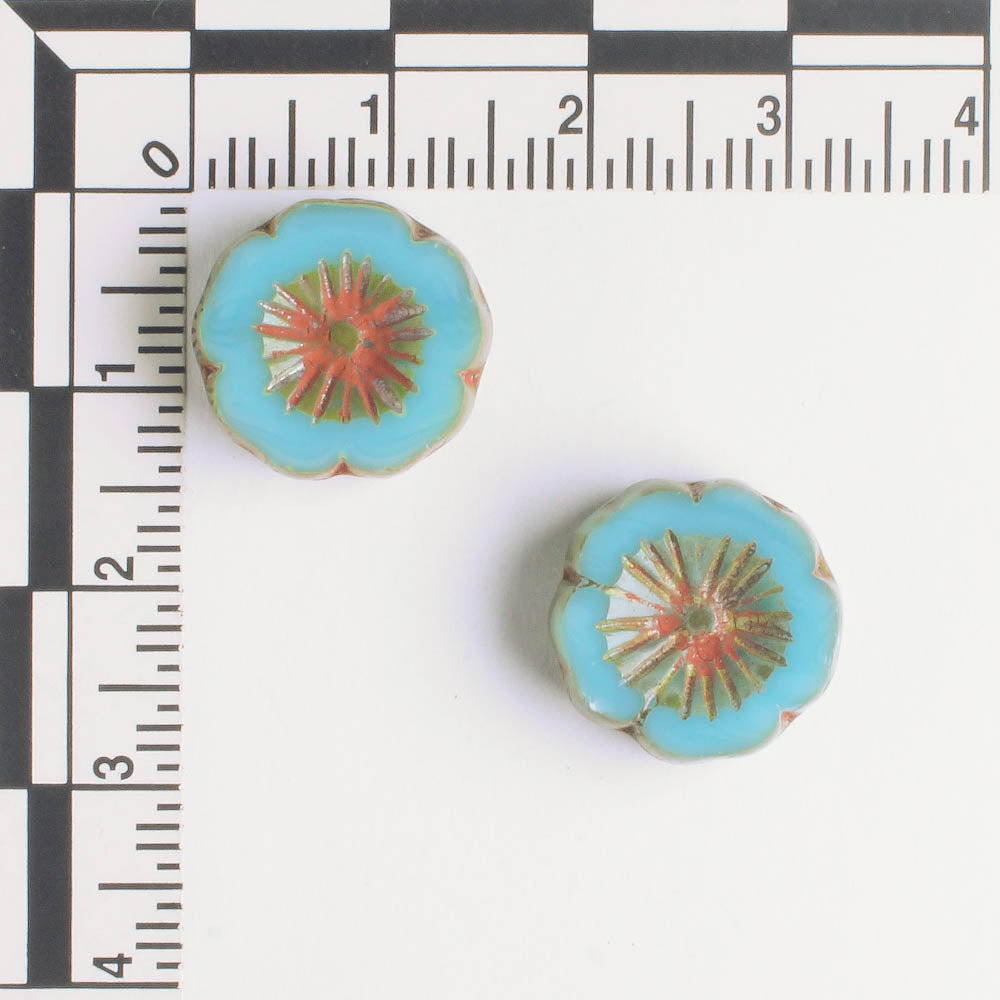 14mm Hibiscus Flower - Sky Blue Picasso