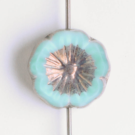 14mm Hibiscus Flower - Blue Geen with Purple
