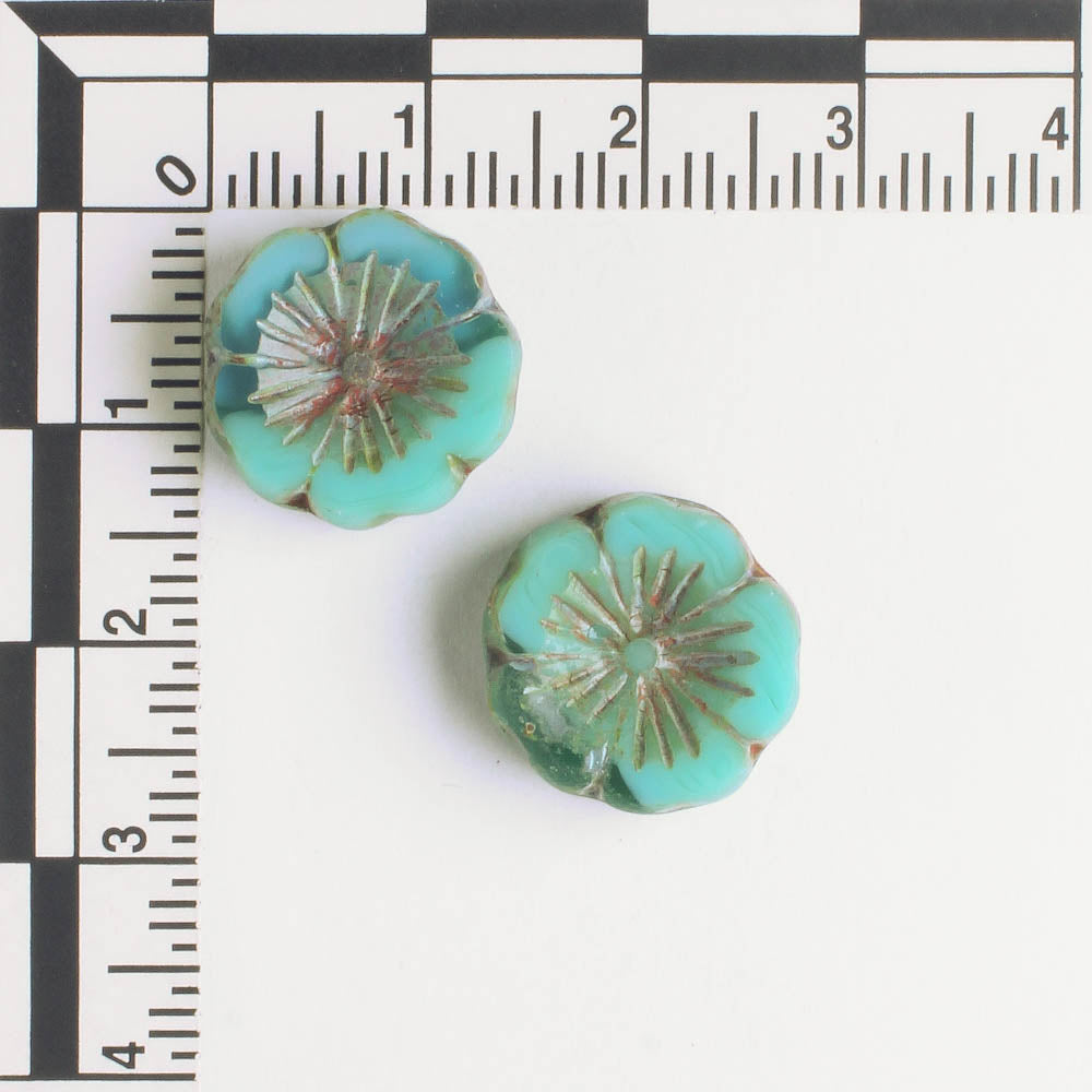 14mm Hibiscus Flower - Sea Green Picasso