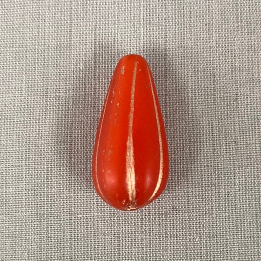 Czech Glass Melon Drop Bead - Ladybug Red with Copper - each