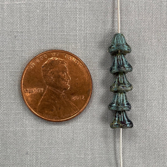 5x6mm Bell Flower - Black Picasso with Turquoise