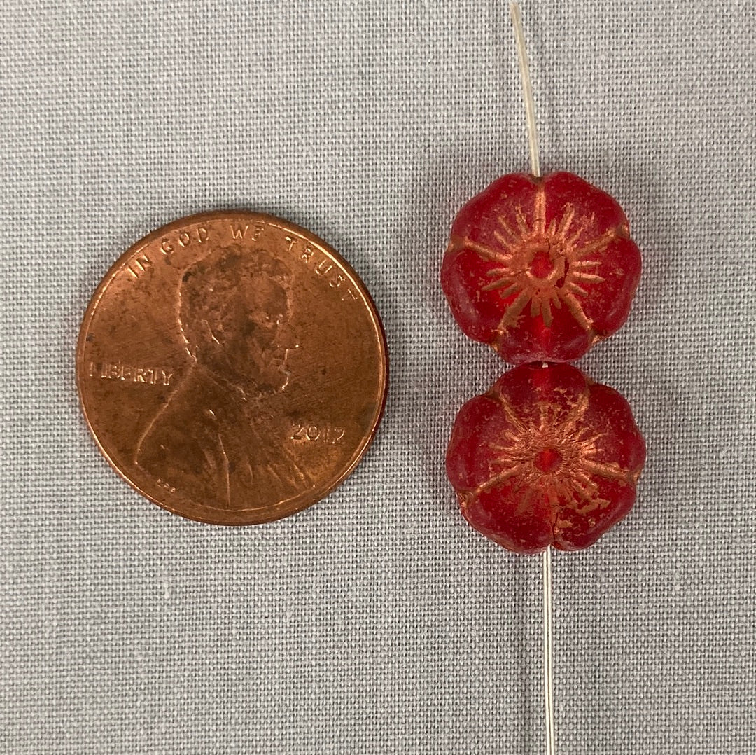 12mm Hibiscus Flower - Red and Copper