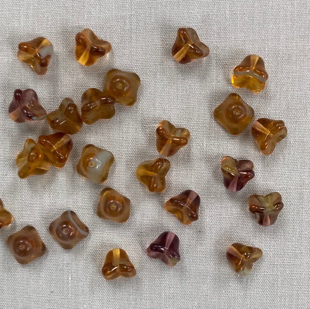 5x8mm Bell Flower - Amber with Turquoise