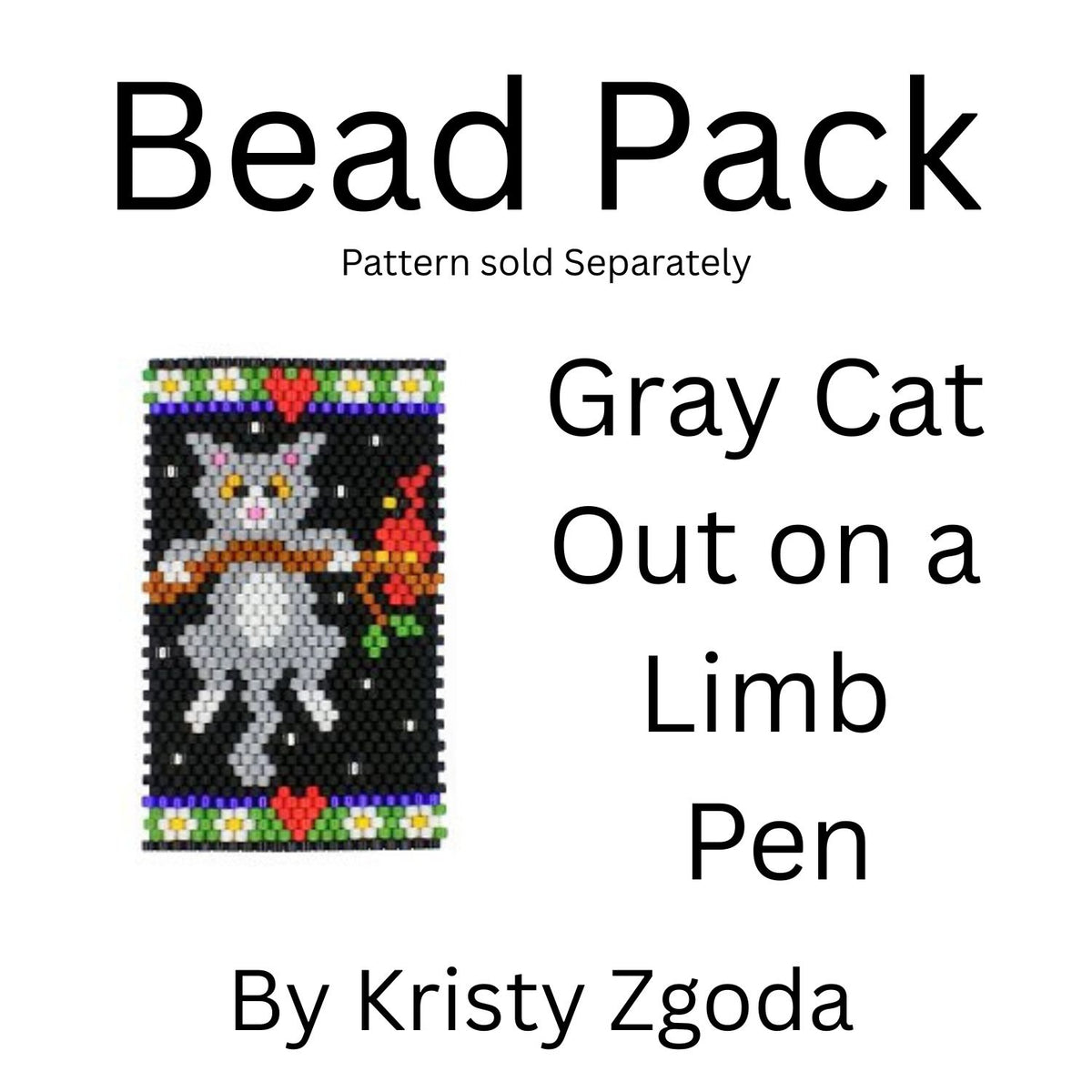 Gray Cat Out on a Limb Pen Bead Pack