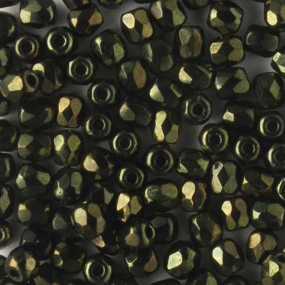 3mm Round Fire Polish Metallic Dark Green