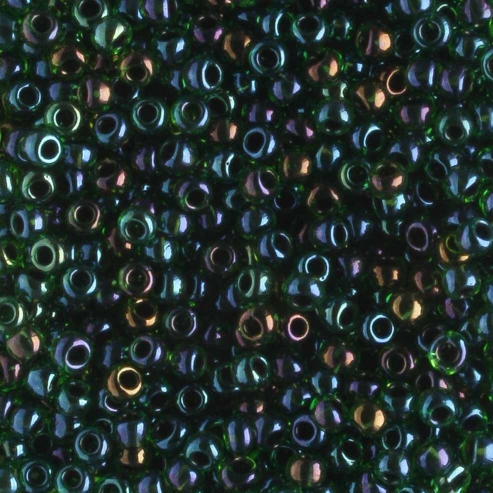 11/0 Transparent Dark Green AB - 10 grams