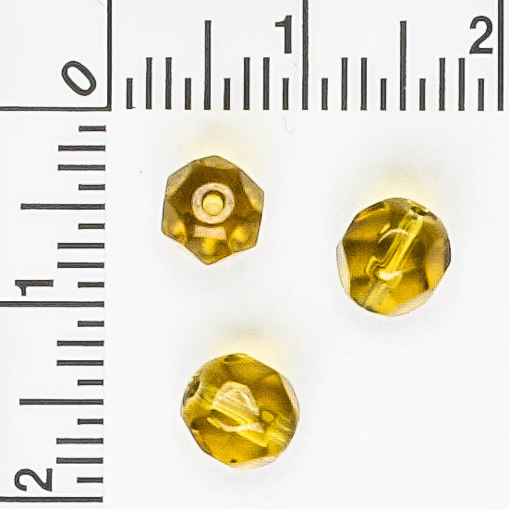 6mm Faceted Round Olive Green - 50 beads