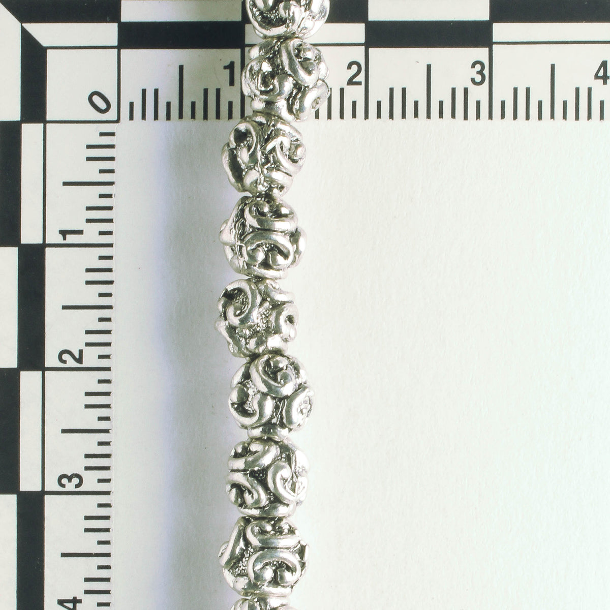 Pewter Beads, Silver Plated - 8" Strand
