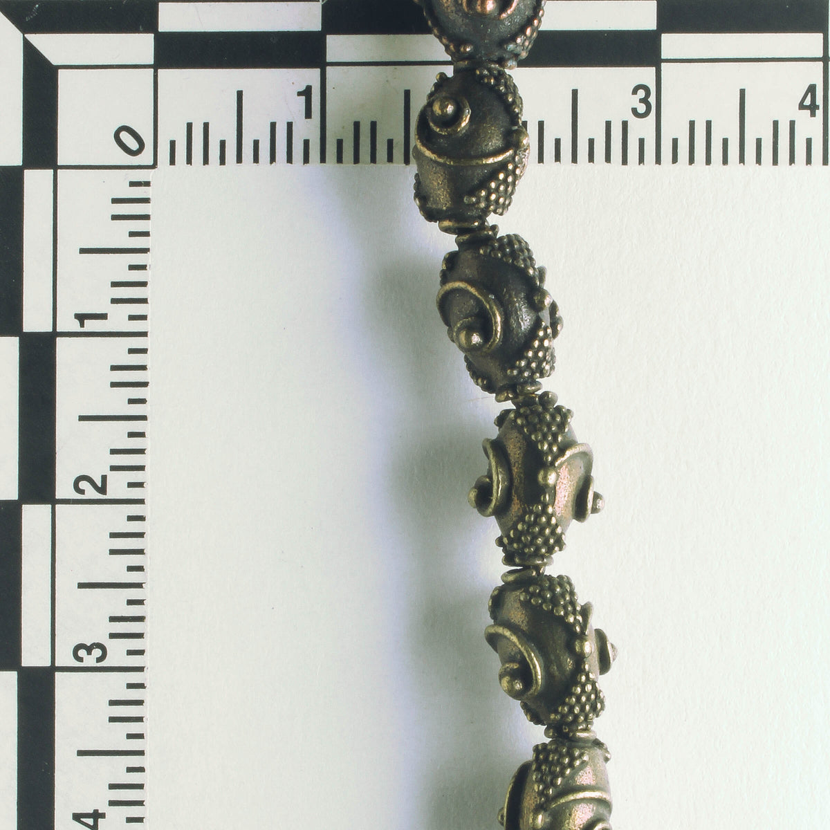 Pewter Beads, Brass Plated - 8" Strand
