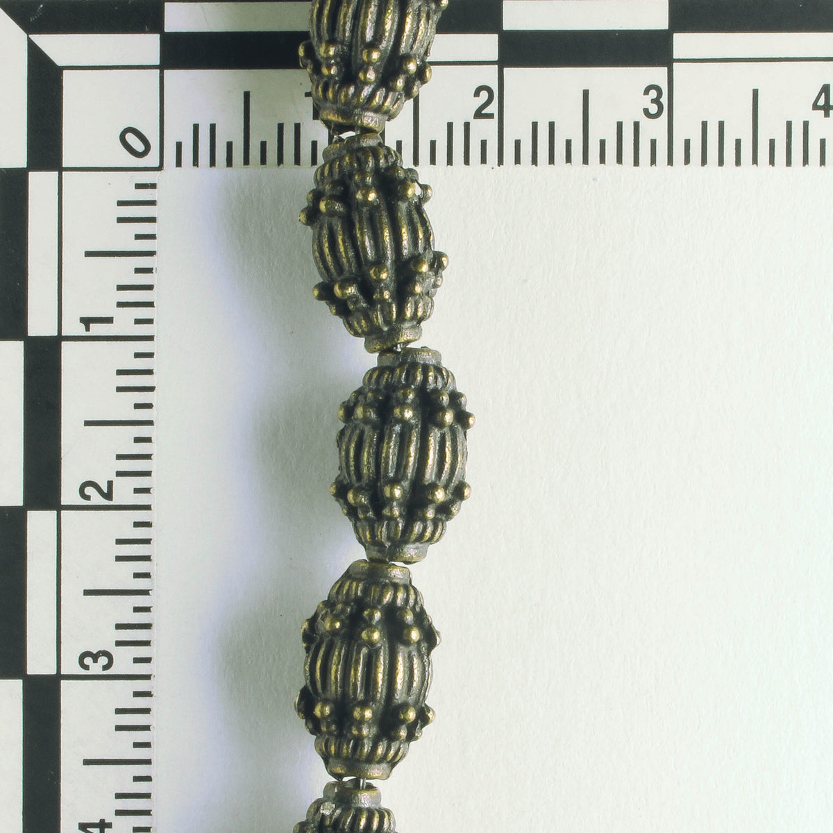 Pewter Beads, Brass Plated - 8" Strand