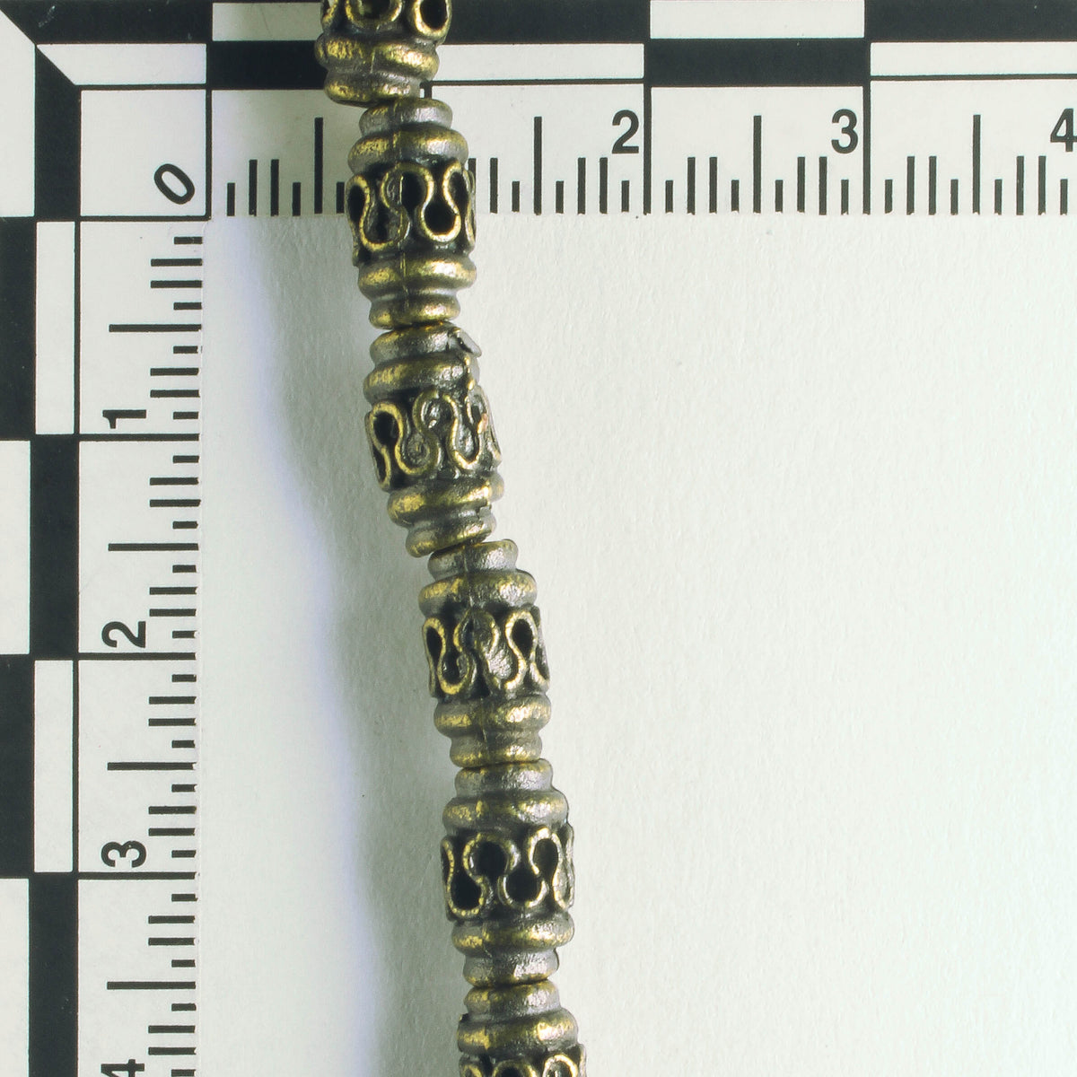 Pewter Beads, Brass Plated - 8" Strand