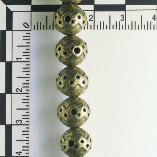 Pewter Beads, Brass Plated - 8" Strand