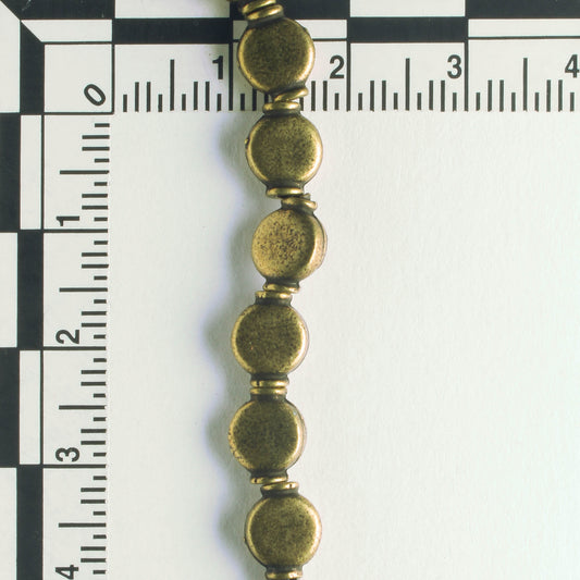 Pewter Beads, Brass Plated - 8" Strand