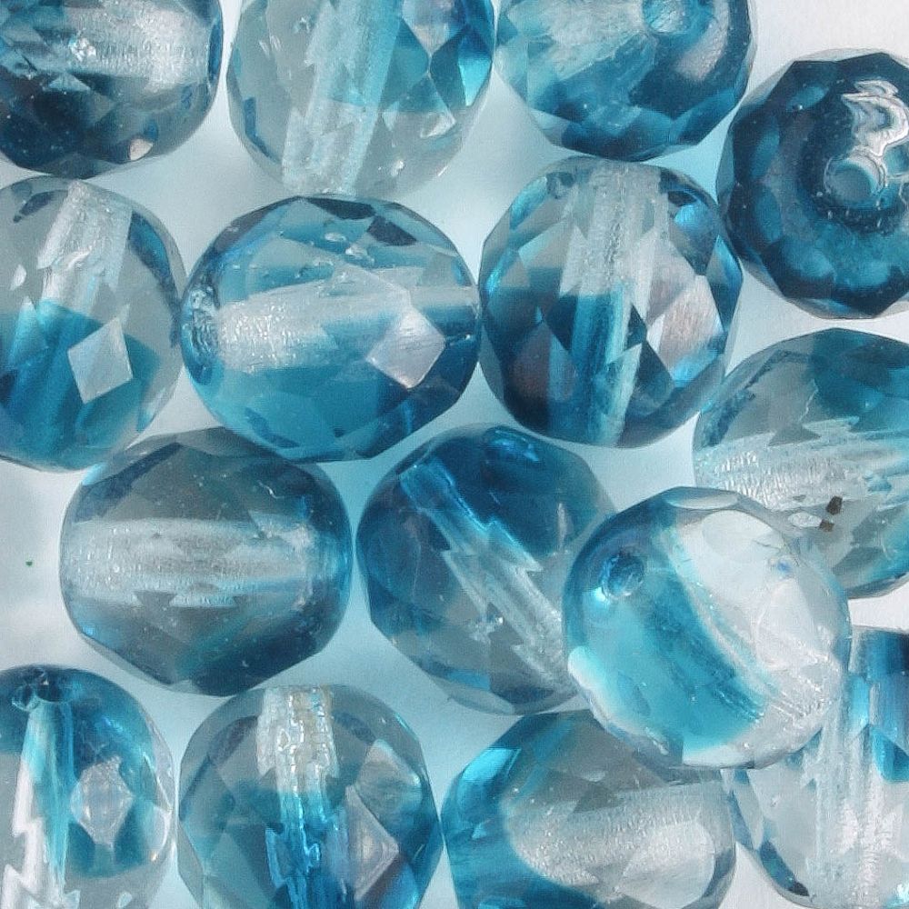 8mm Round Fire Polish Clear/Aqua
