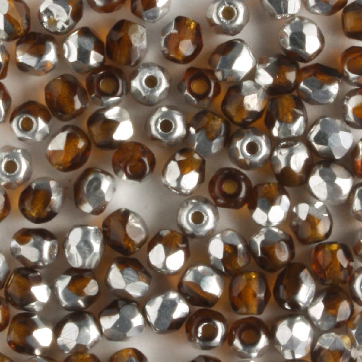 3mm Round Fire Polish Brown/Silver