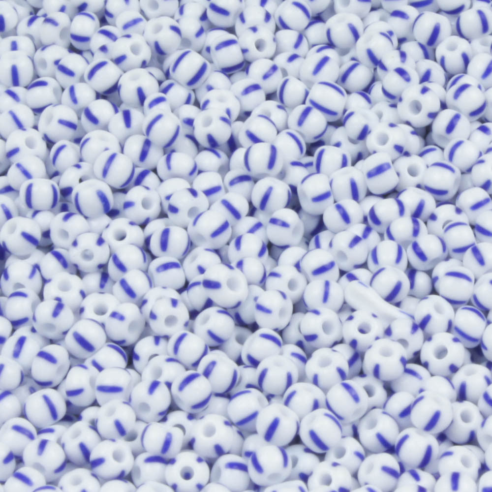 11/0 White with Blue Stripe - 10 grams
