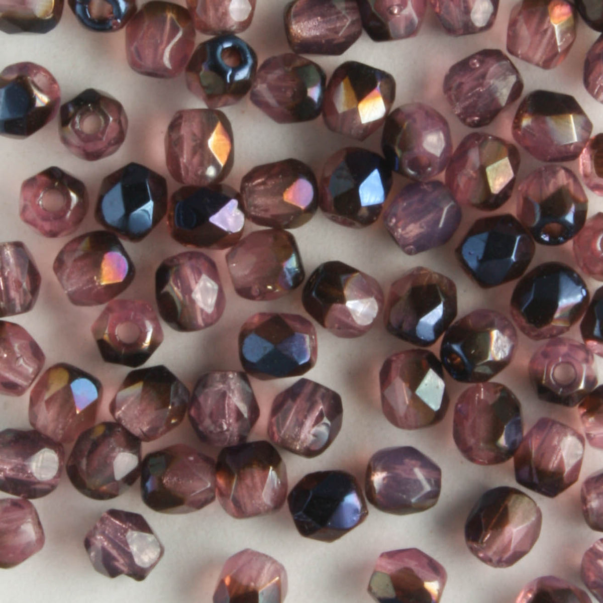 3mm Round Fire Polish Blue Iris/Milky Pink