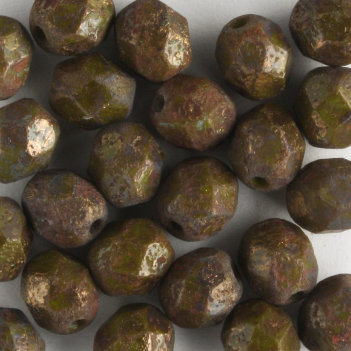 6mm Round Fire Polish Opaque Olive Stone Copper