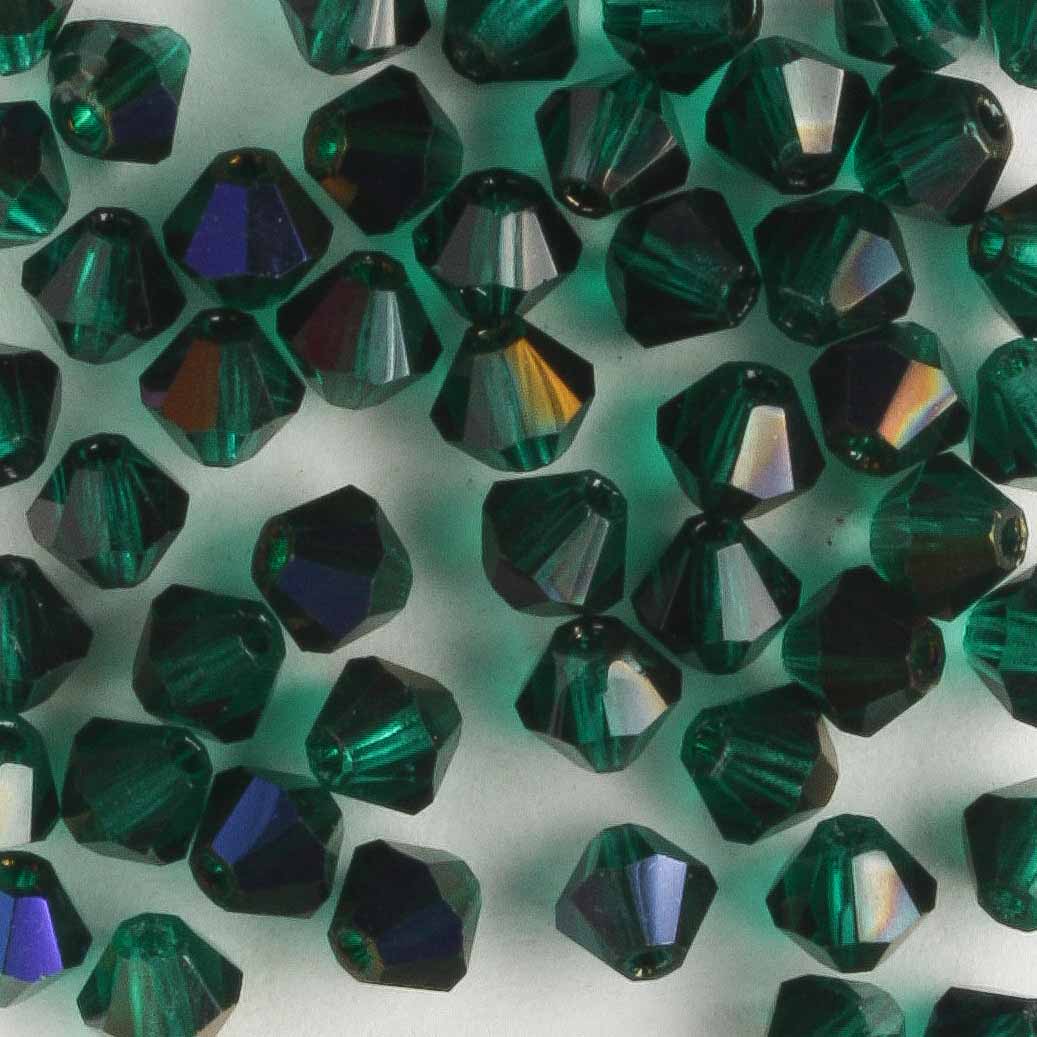 4mm Bicone Hematite Luster Emerald