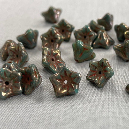 5x8mm Bell Flower - Sea Green with Bronze