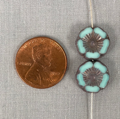 12mm Hibiscus Flower - Blue/Green