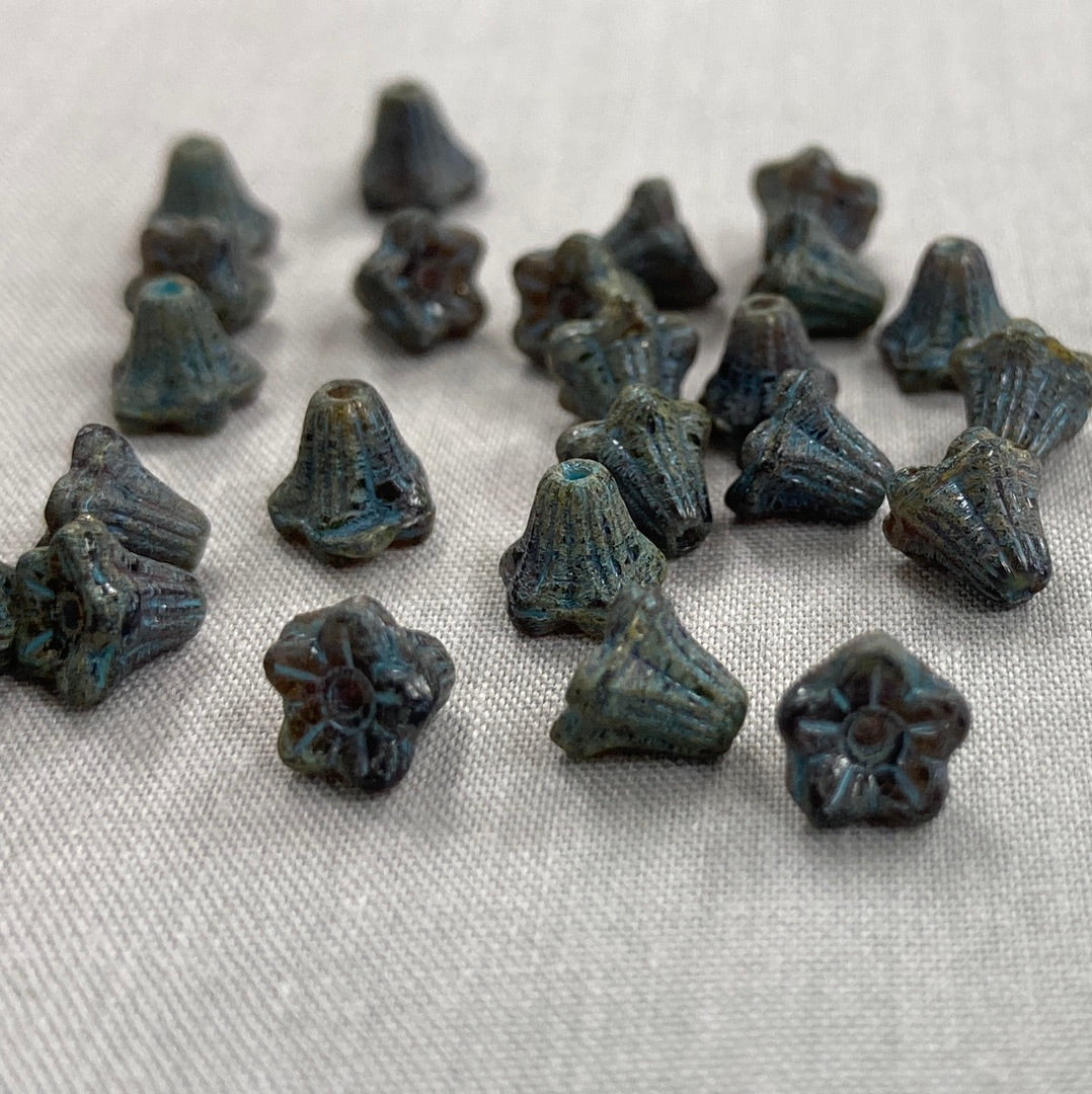 5x6mm Bell Flower - Black Picasso with Turquoise