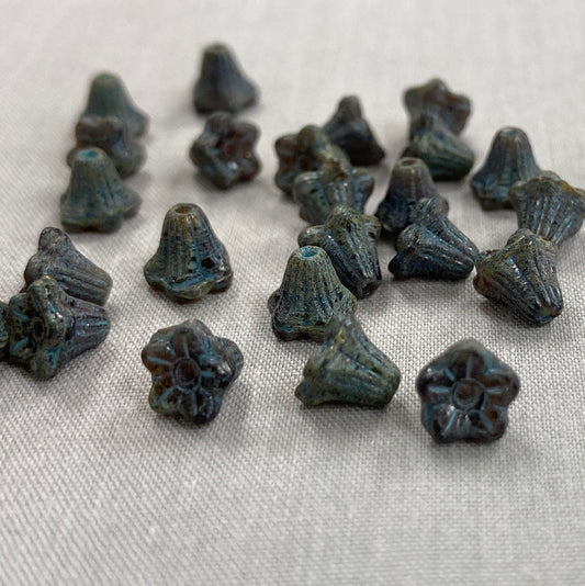 5x6mm Bell Flower - Black Picasso with Turquoise