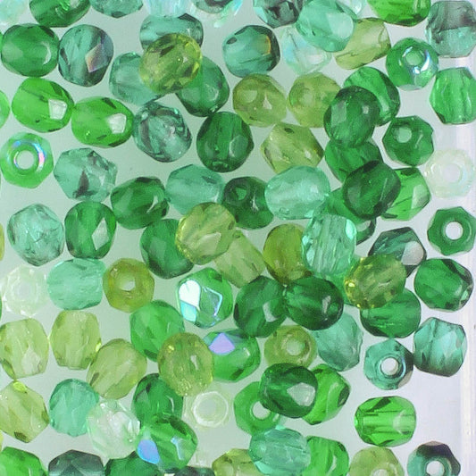 3mm Round Fire Polish Green Mix