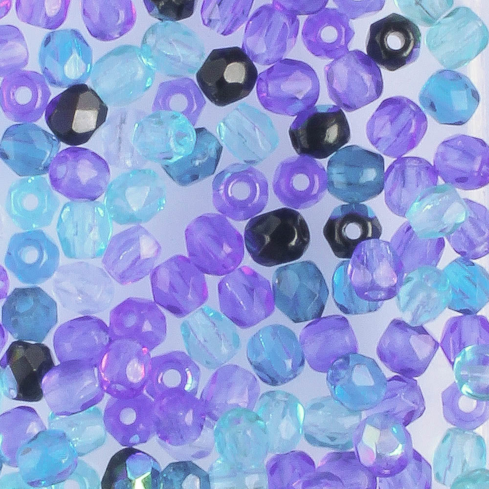 3mm Round Fire Polish Blue Mix