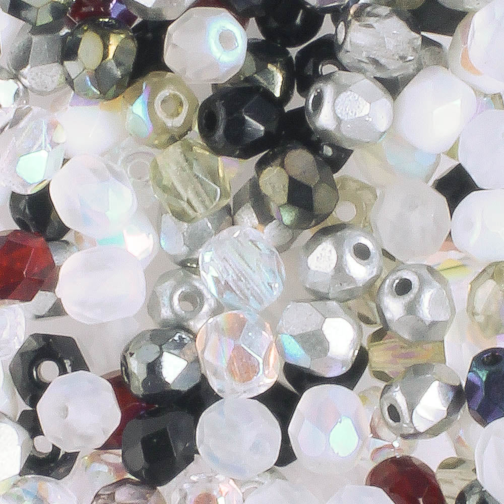 4mm Round Fire Polish Black White Mix